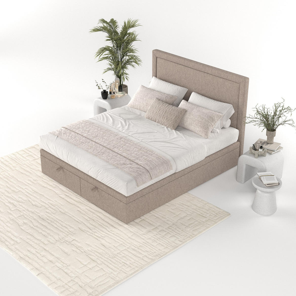 POLSTERBETT Salma mit Stauraum 120/200 cm Beige im Megan Stoff - Beige/Schwarz, Holz/Holzwerkstoff (120/200cm) - AltaBeds