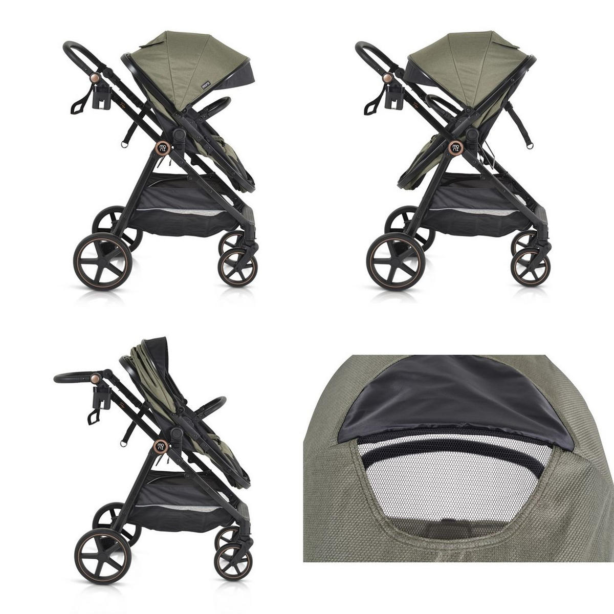 KINDERWAGEN 2 in 1 Tokyo grün umbaubar Wickeltasche Stoßdämpfer klappbar - Grün, Metall (78/58/109cm) - Moni