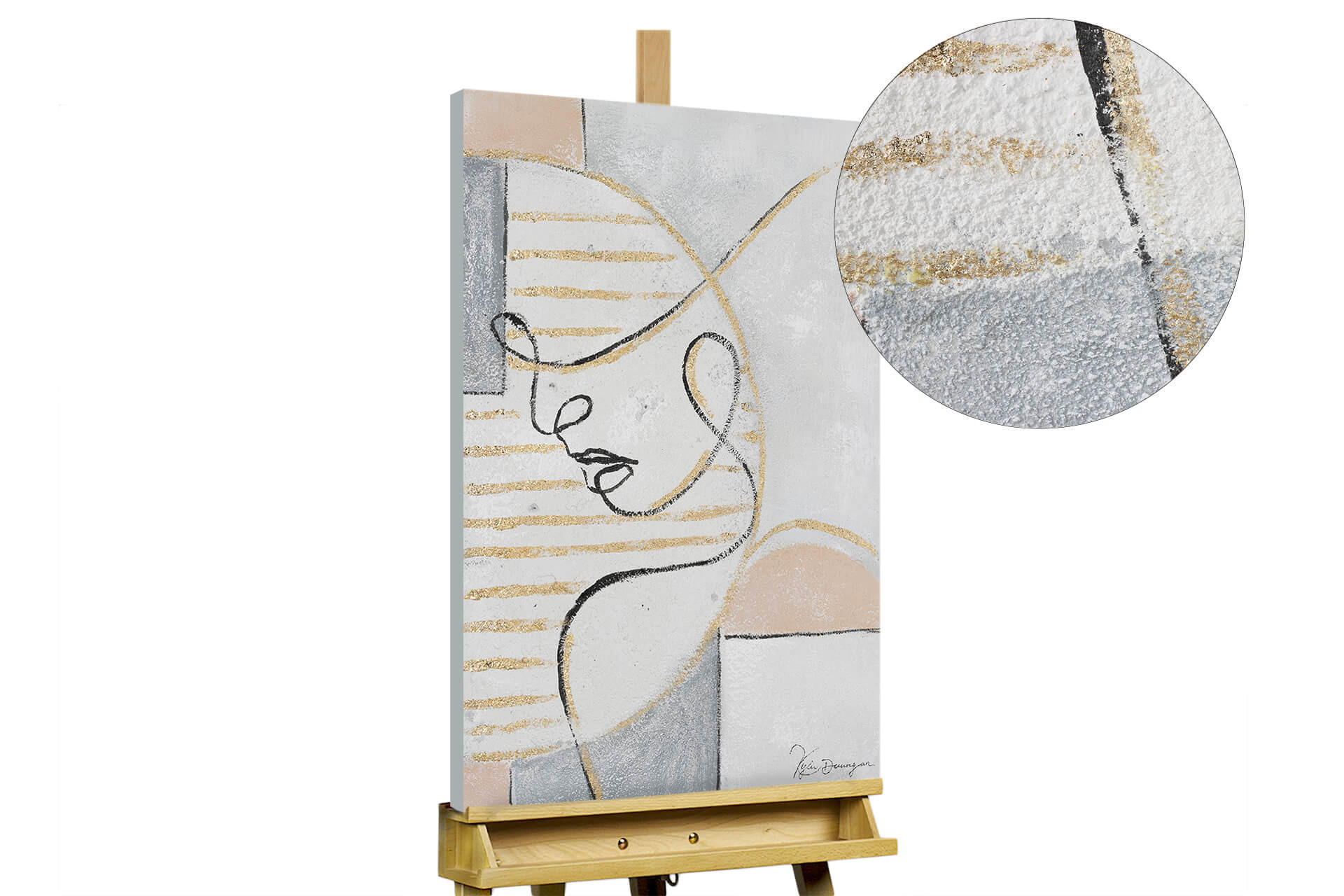 ACRYLBILD HANDGEMALT 50/75 cm - Beige/Schwarz, Holz/Textil (50/75cm) - KUNSTLOFT
