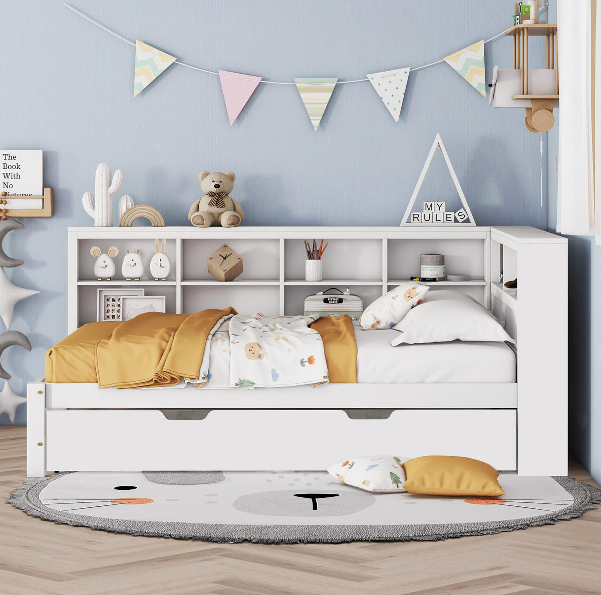 BETT aus Holz 140x200 cm Weiß mit Ausziehbett, USB-Anschluss und Stauraum - Weiß, Holzwerkstoff (140/200cm) - Modfu