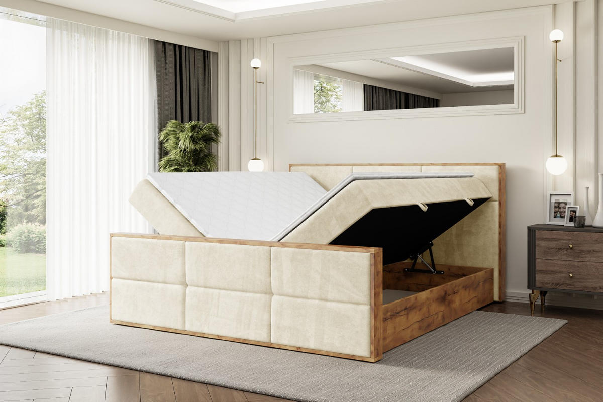 BOXBETT mit Matratze H4 und Lattenrost - LOLLI1-Z - 120x200 - Beige Monolith - Beige, Holzwerkstoff (120/200cm) - ALTDECOR