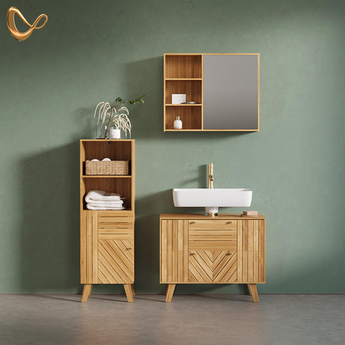 SÚPRAVA KÚPEĽŇOVÉHO NÁBYTKU Olona, Bambus, 2-dielna - prírodná farba, kompozitné drevo (80/65/36cm) - Livinity®