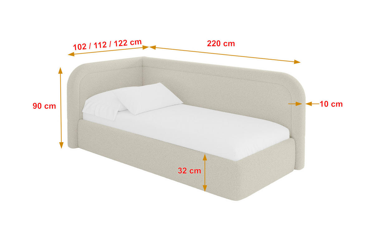 EINZELLBETT Jugendbett mit Bettkasten, Rechts - JOVY 100x200 Beige - Perlmutt, Holzwerkstoff/Textil (100/200cm) - ALTDECOR