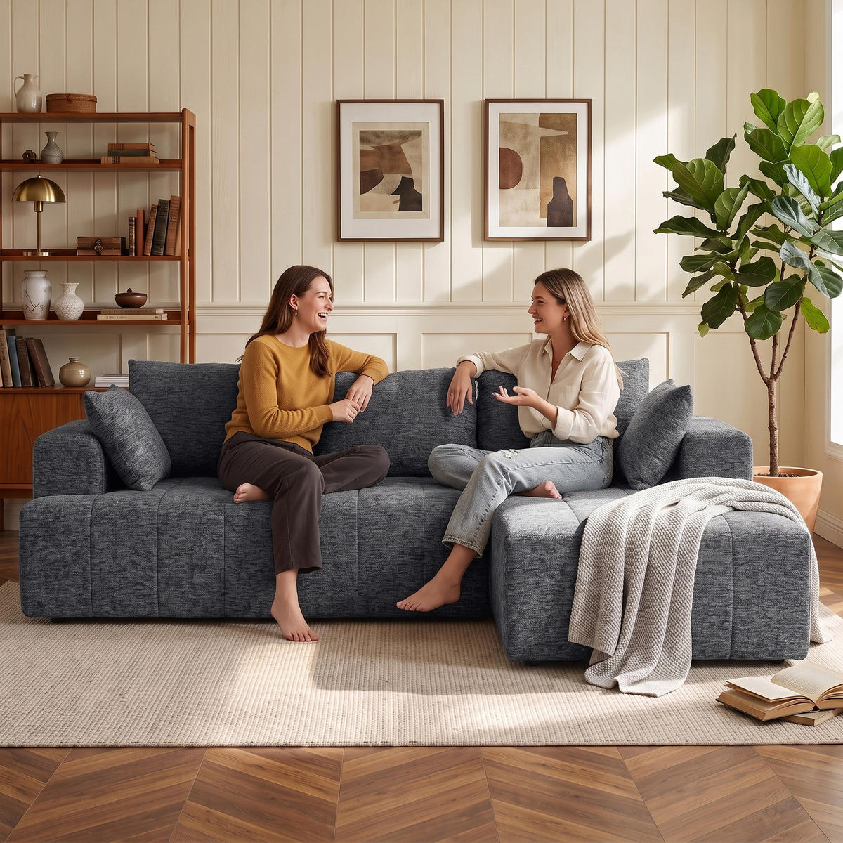 ECKSOFA Chenille (100 % Polyester) Grau - Grau, Textil (158/256cm) - HOMCOM