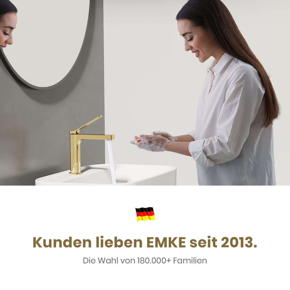 WASCHTISCHARMATUR mit Spulen-Zertifiziertem Filterelement Champagnergold - Goldfarben, Metall (17.3/4.6/19.5cm) - EMKE