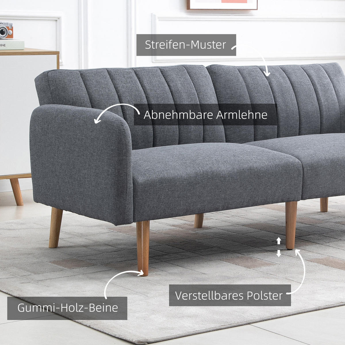 SCHLAFSOFA, Leinenartiges Polyester Grau - Grau, Kunststoff (75/73/173cm) - HOMCOM