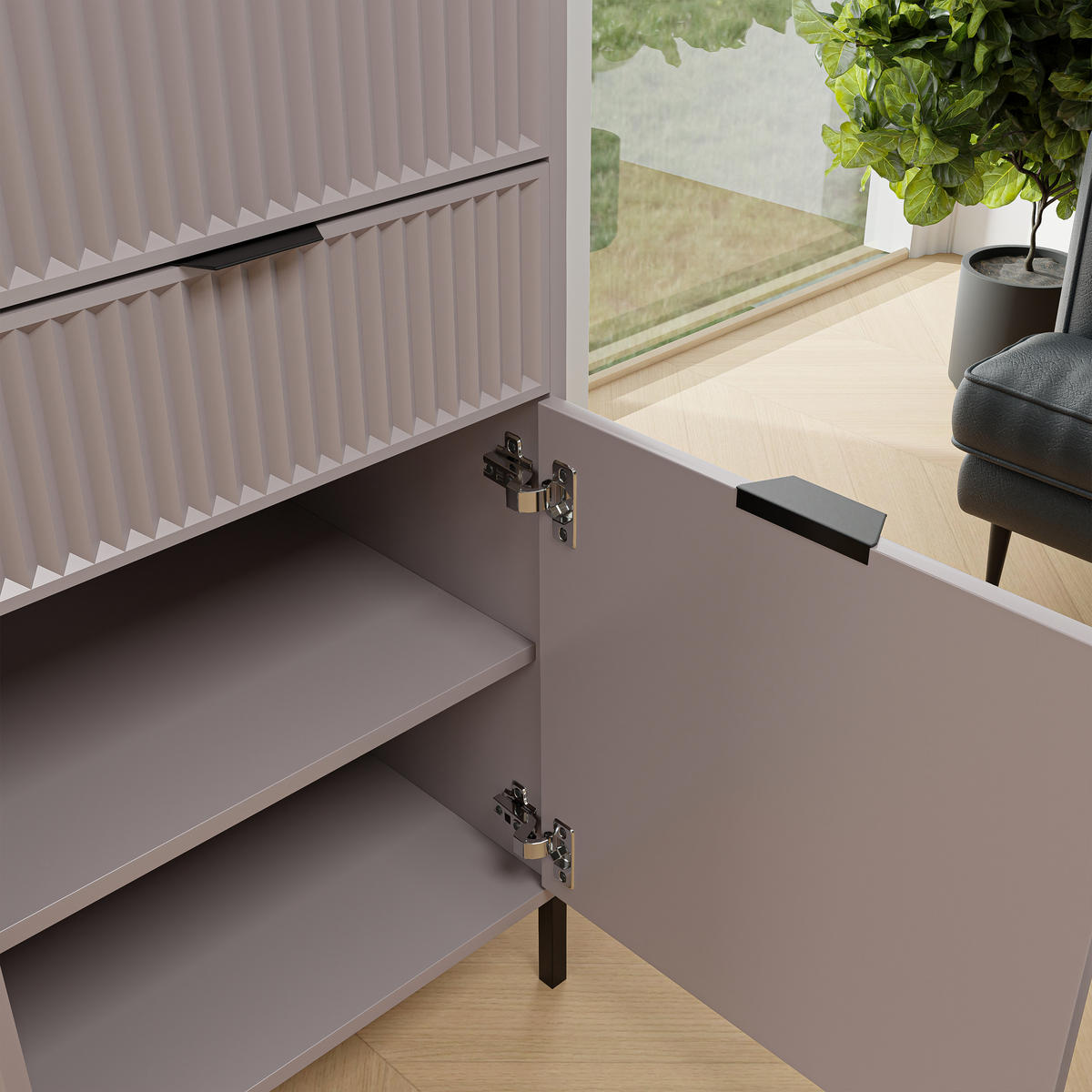 GLASVITRINE klein mit 1 Schublade und 2 Türen, Beige - Beige, Holzwerkstoff (196/55/41cm) - Idohome