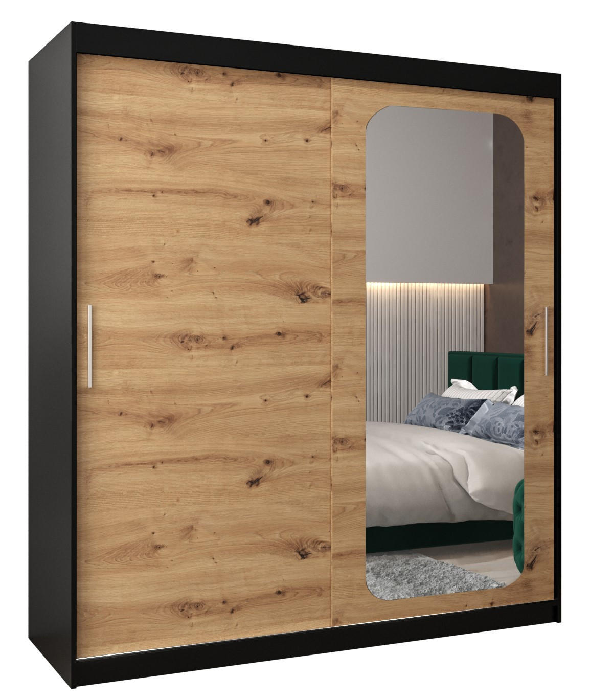 SCHWEBETÜRENSCHRANK 200/180/62 2-türig - Silberfarben/Schwarz, Holz/Kunststoff (180/200/62cm) - Abiks Möbel
