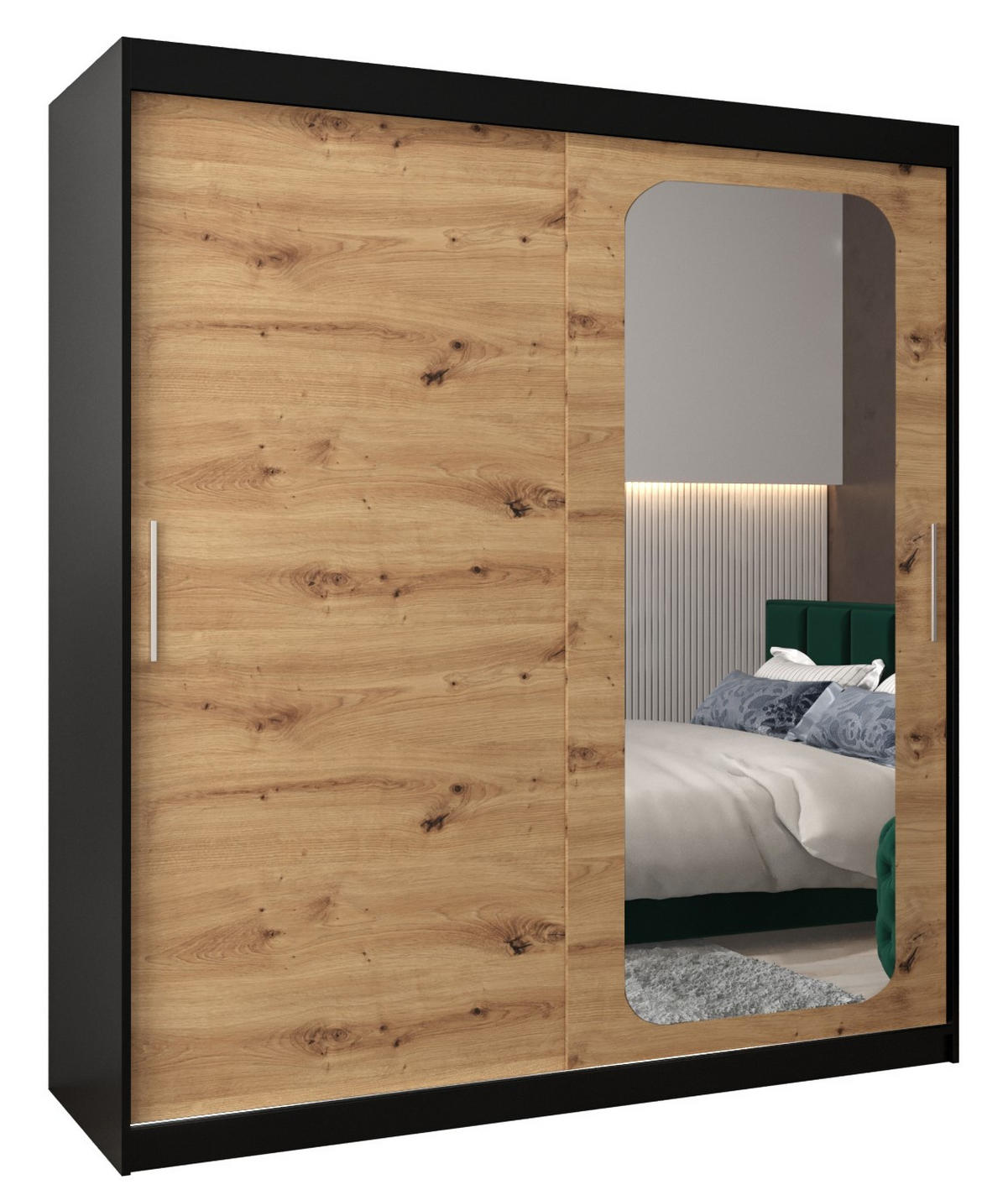 SCHWEBETÜRENSCHRANK 200/180/62 2-türig - Silberfarben/Schwarz, Holz/Kunststoff (180/200/62cm) - Abiks Möbel