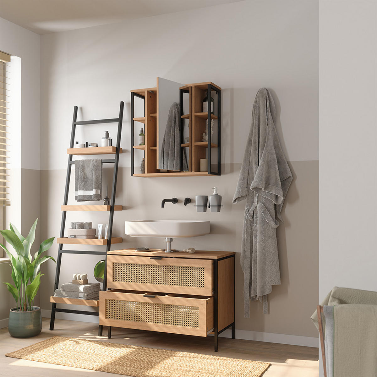 BADMÖBEL-SET Linara, Eiche, 2er Set - Eichefarben, Holzwerkstoff (80/59/35cm) - Vicco