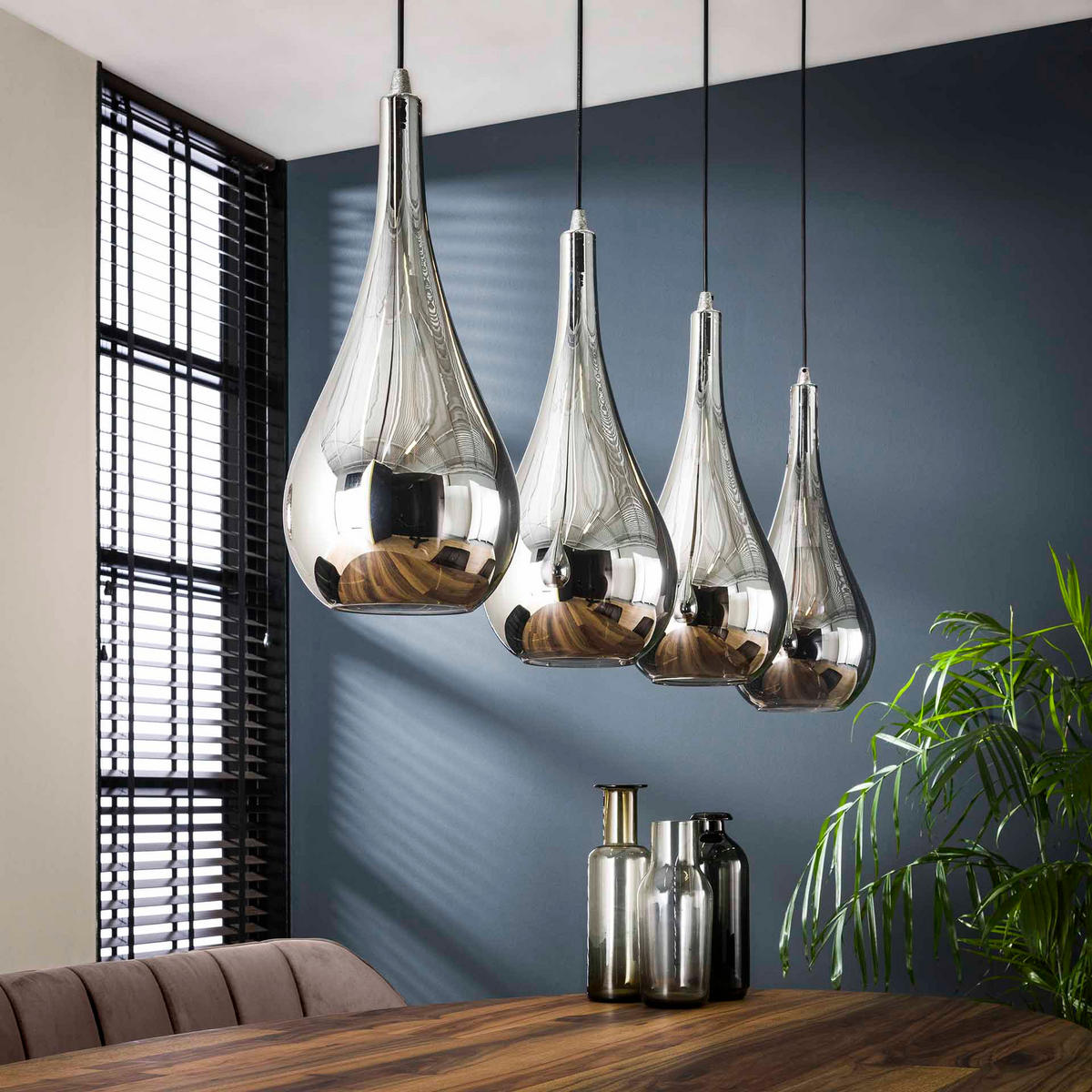HÄNGELEUCHTE Drop Silber 130/20/ 150 cm - Silberfarben, Glas (130/20/150cm) - Hoyz Collection