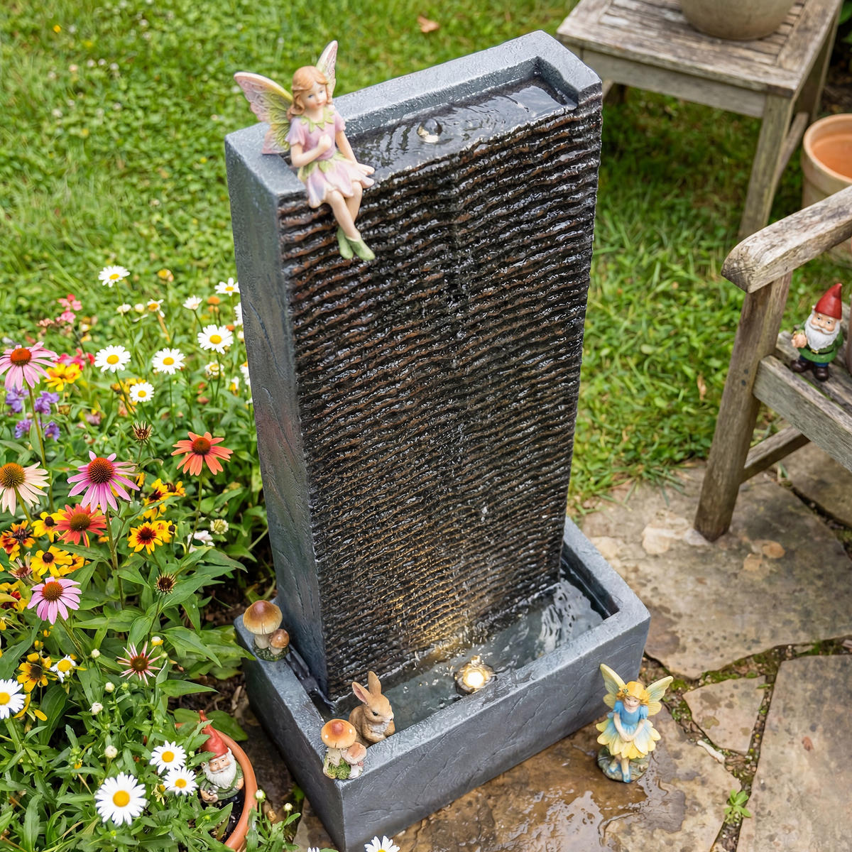 GARTENBRUNNEN Harz Grau - Grau, Kunststoff (37.5/22/80cm) - Outsunny