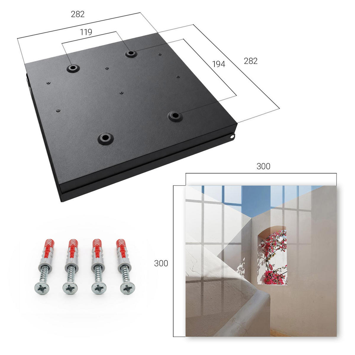 SCHLÜSSELBOX Schwarz 30x30 cm- Türöffnung nach rechts - Eine ruhige Ecke - Weiß, Metall (30/30/5cm) - TULUP