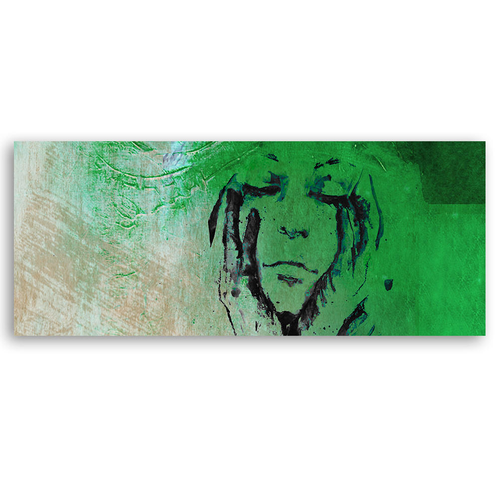 WANDBILD gesicht einer frau grün abstrakt - Grün, Textil (90/30cm) - Feeby