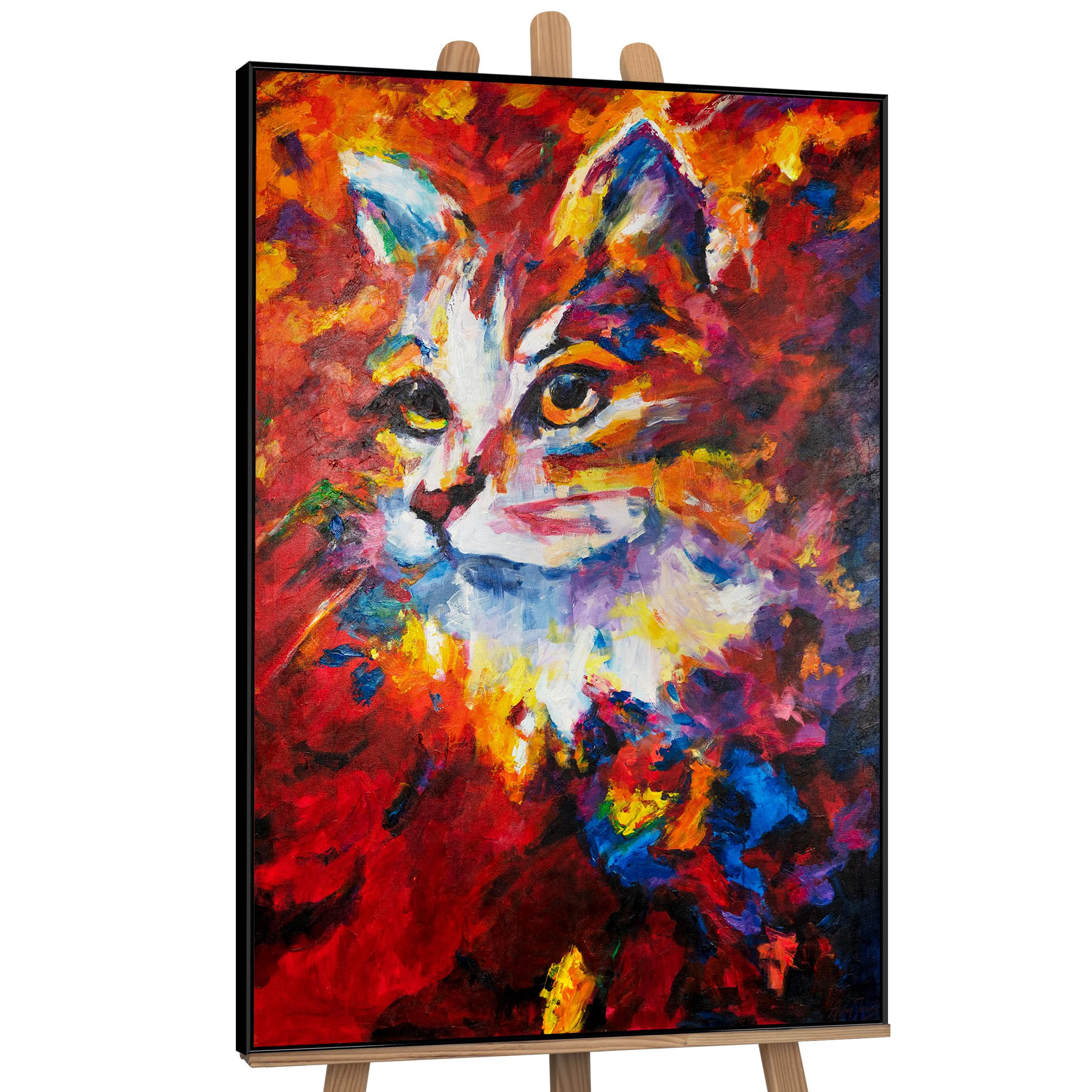 GEMÄLDE Abstrakter Kater Schattenfugenrahmen Schwarz 180x120 cm - Schwarz, Holz (180/120cm) - YS-art gallery