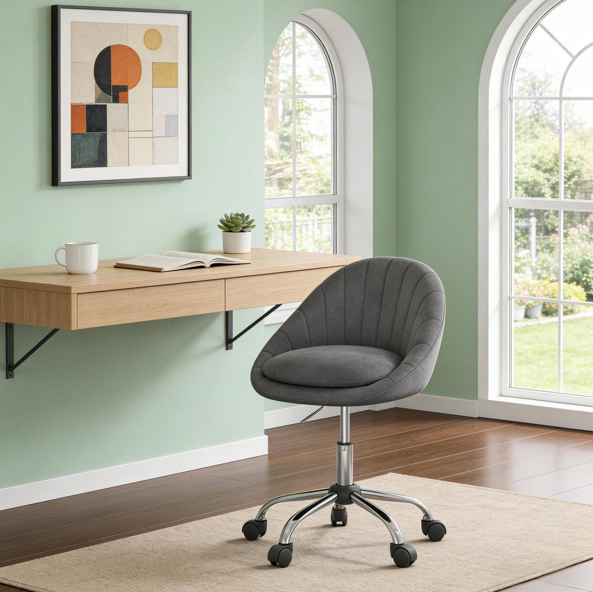 BÜROSTUHL in Dunkelgrau 52x47,5x82 cm aus Samt, höhenverstellbar und drehbar - Dunkelgrau, Metall (47.5/82/52cm) - IVMEU