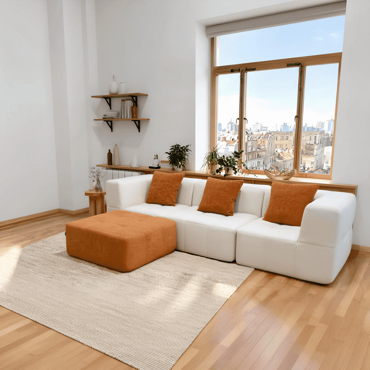 ECKSOFA Eden Komplett Weiß Orange 3-Sitzer - Weiß, Textil (272/71/92cm) - COCO Living