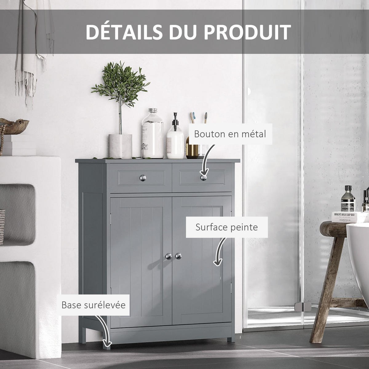 MIDISCHRANK DE-17299 mit 2 Schubladen & verstellbarem Regal Grau - Grau, Holzwerkstoff (30/75/60cm) - ComfortXL