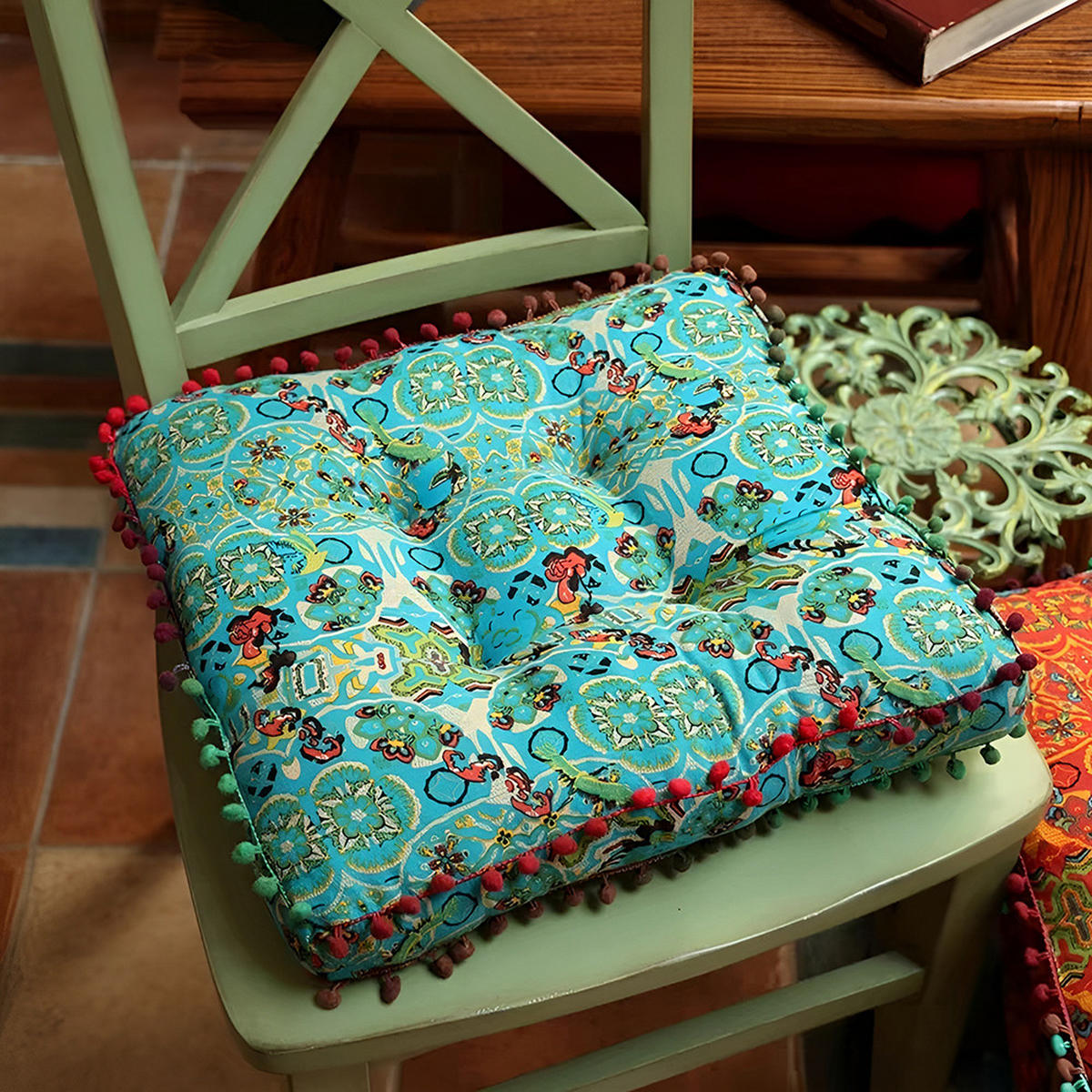 SITZKISSEN in Marokkanischer Stil Quadratisch aus Leinen-Baumwollstoff in blau Bequem & dekorativ 42 x 42 x 7 cm - Blau, Textil (42/42/7cm) - Livingandhome