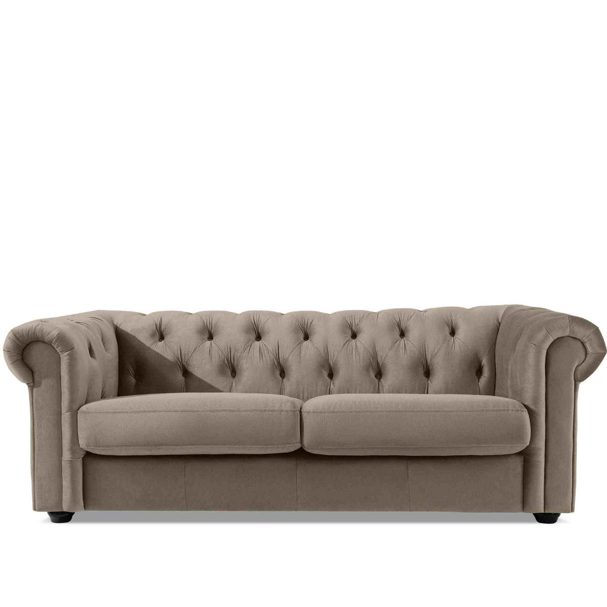 3-SITZER-SOFA GRAVO Chesterfield, Velours - Wengefarben/Beige, Leder/Holz (202/72/95cm) - KONSIMO®
