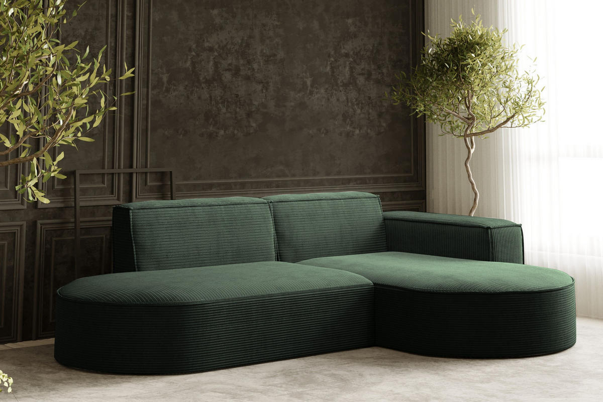 ECKSOFA Modena Studio, Cord Stoff Dunkelgrün Rechts - Dunkelgrün, Holzwerkstoff/Textil (236/165cm) - Kaiser Möbel