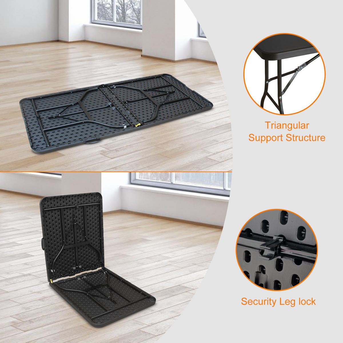 KLAPPTISCH 180 cm Schwarz - Schwarz, Kunststoff (180/73.6/73.6cm) - ComfortXL