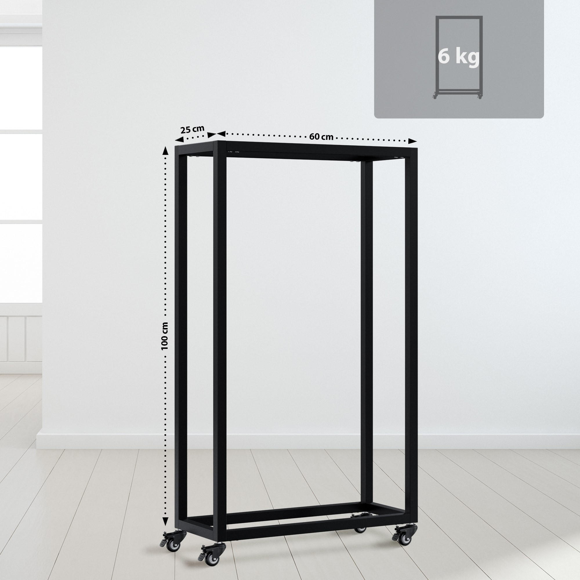 KAMINHOLZREGAL 60/25/100 cm Metall Schwarz - Schwarz, Metall (60/100/25cm) - CLP