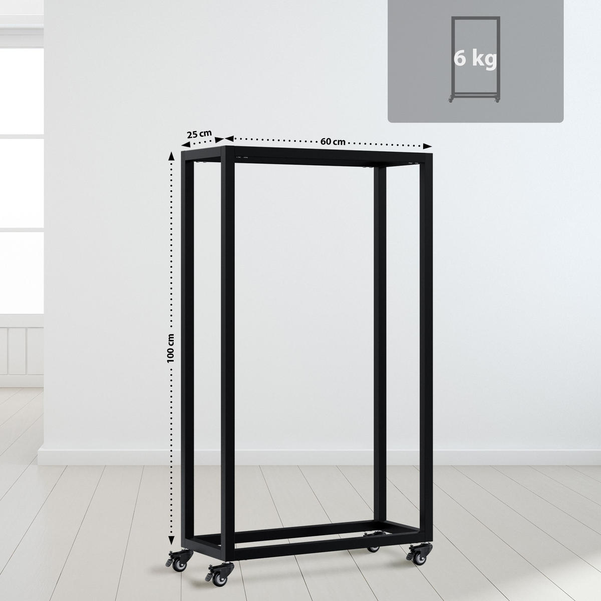 KAMINHOLZREGAL 60/25/100 cm Metall Schwarz - Schwarz, Metall (60/100/25cm) - CLP