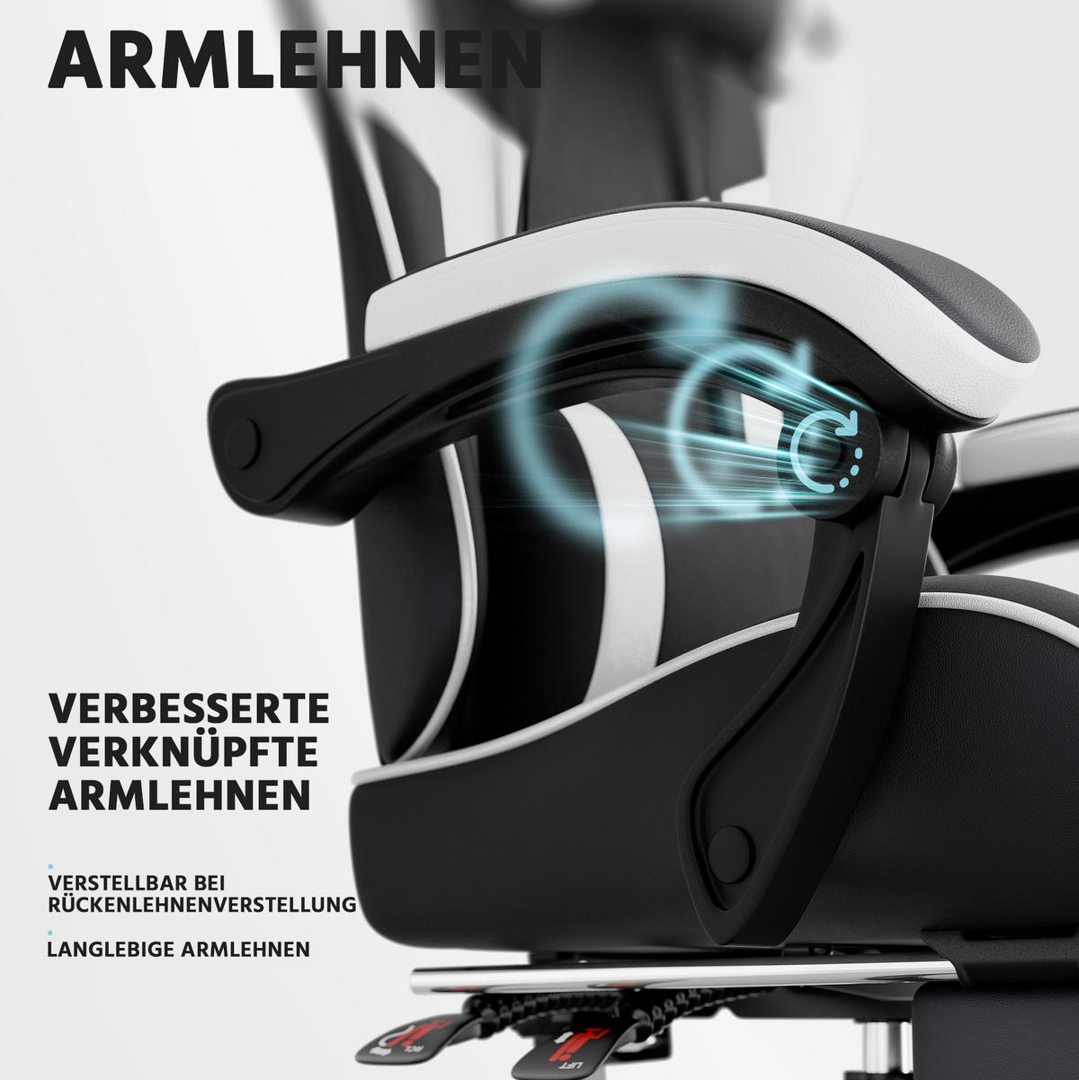 GAMINGSTUHL ergonomisch verstellbar PVC Black White - Weiß, Kunststoff (63/120.5/58.5cm) - Meubliv