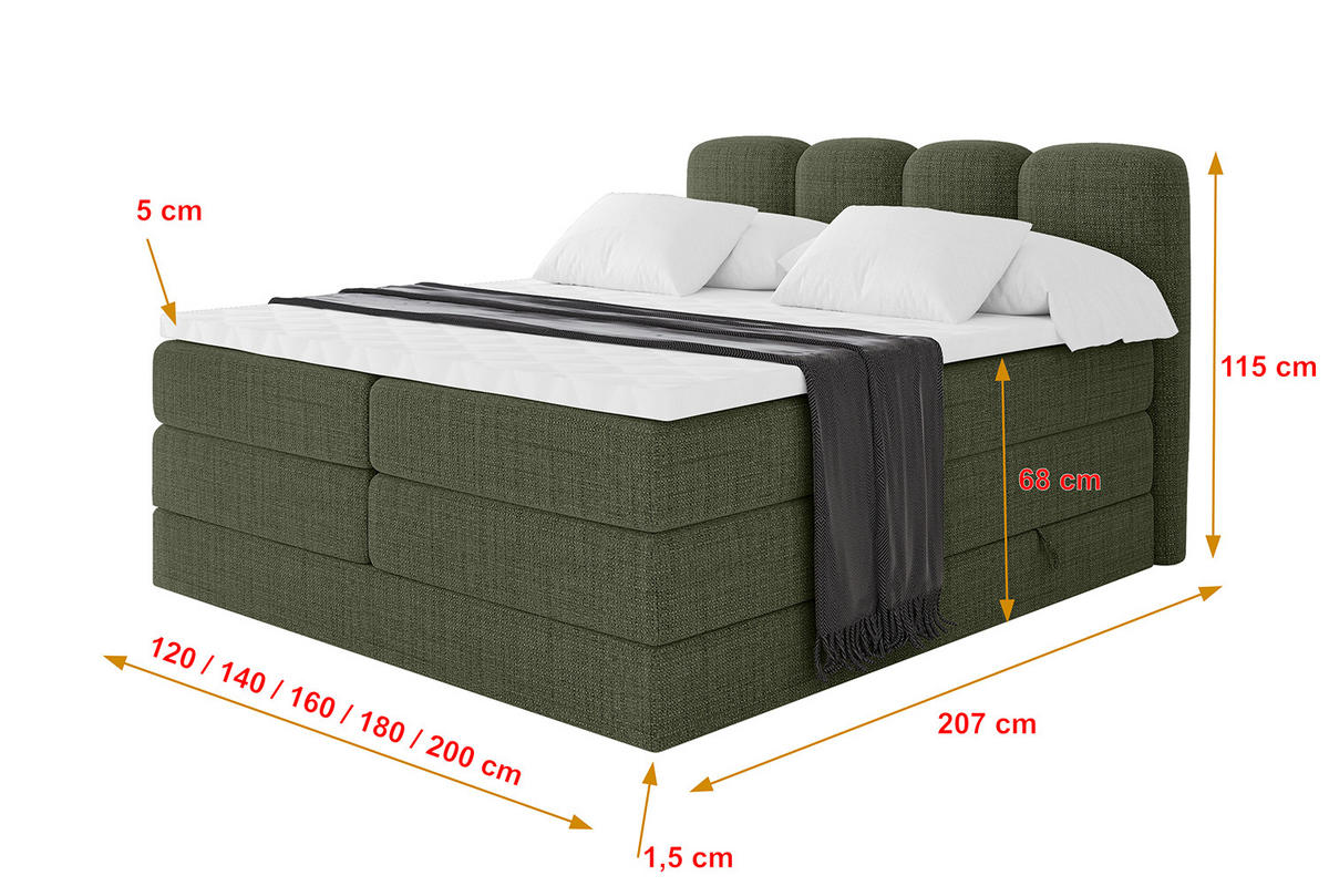 BOXBETT mit Matratze H3|H4 - NINA KING - 160x200 cm - Grün - Grün, Holzwerkstoff (160/200cm) - ALTDECOR
