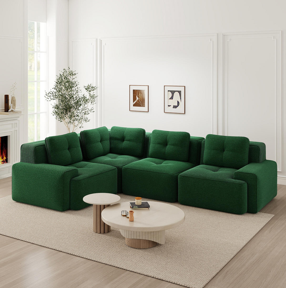 ECKSOFA 295/206/69 cm grün aus Cordstoff modular und montagefrei - Grün, Textil (206/295cm) - OKWISH