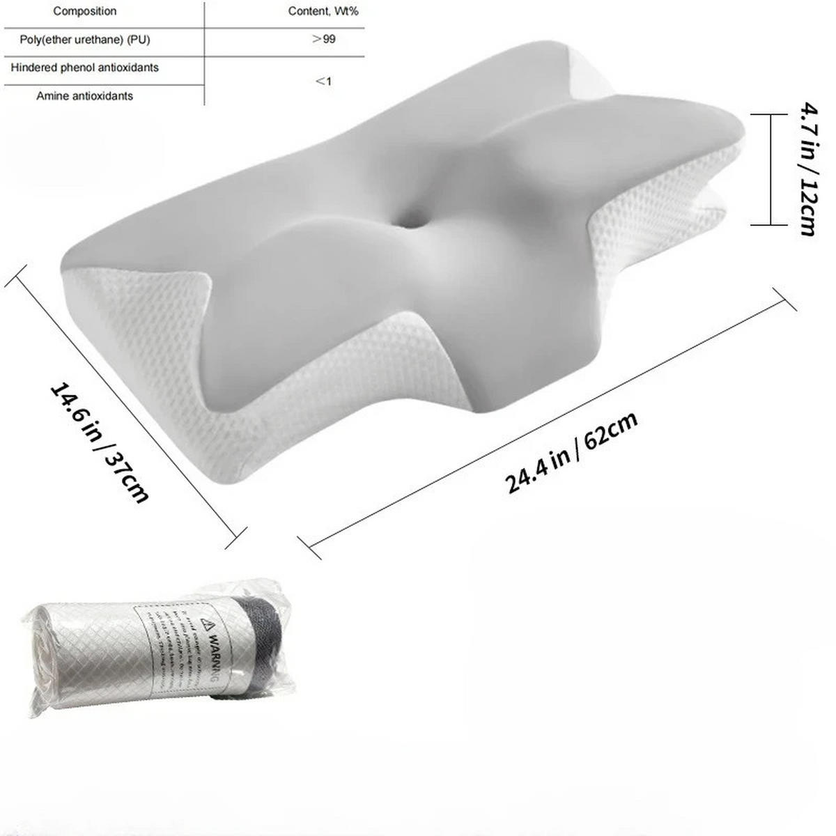 NACKENKISSEN ，Ergonomisches , 62 x 37 x 12 cm - Grau, Textil (62/37cm)