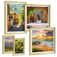BILDER SET 5er Set - 50x50 cm & 20x30 cm & 40x60 cm Goldrahmen - Malerische Straßen am Meer, Strand - Goldfarben, Kunststoff (40/60cm) - TULUP