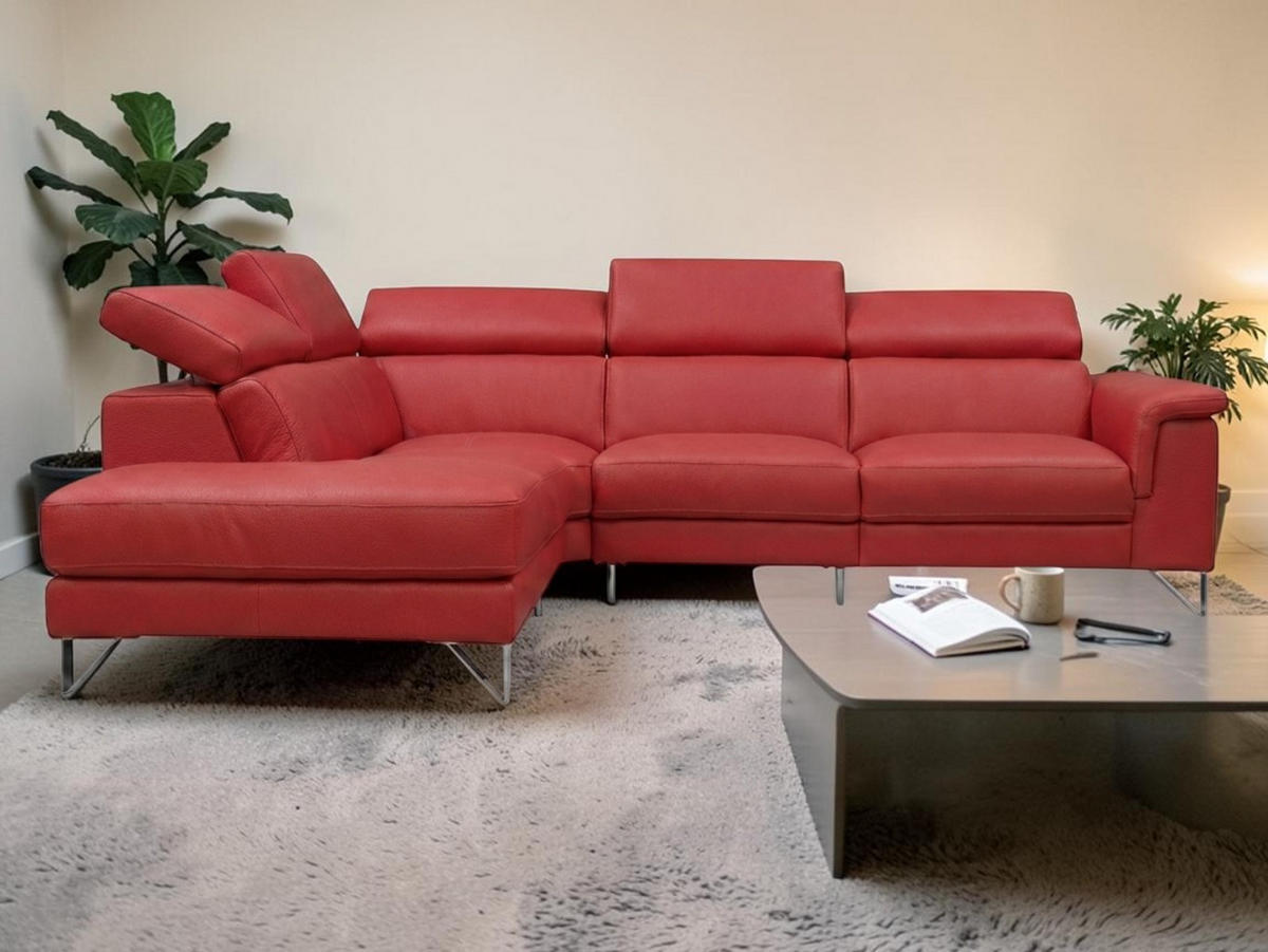 ECKSOFA Antares Echtleder Rot - Rot, Leder/Metall (224/276cm)