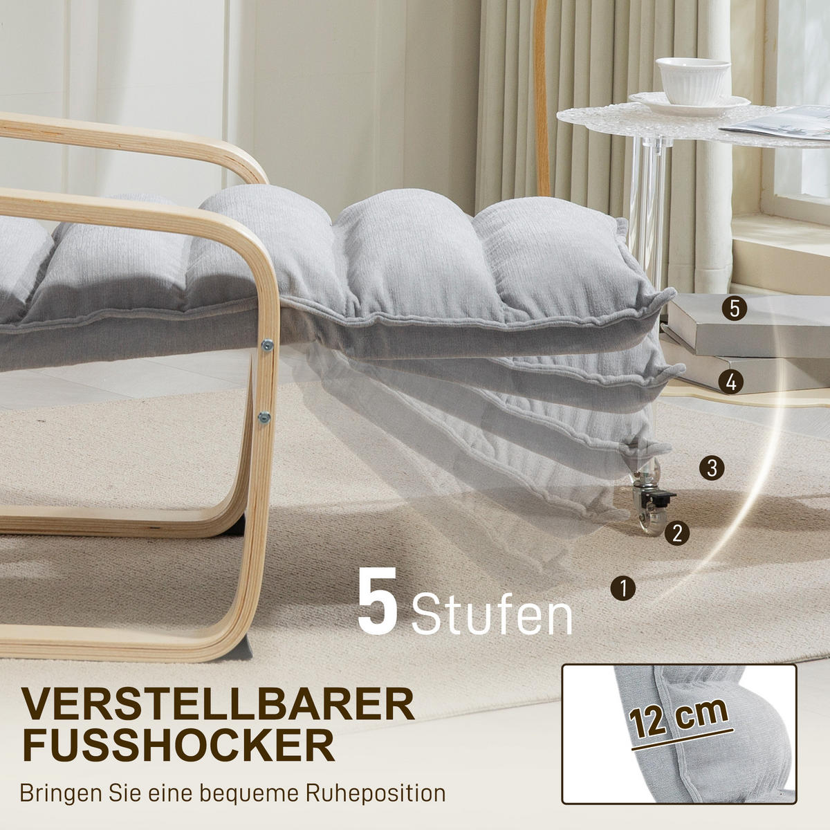 LOUNGE-SESSEL mit verstellbarem Fußteil, Hellgrau - Hellgrau, Kunststoff (67/105/114cm) - HOMCOM