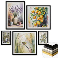WANDBILDER 5er-Set - 50x50 cm & 20x30 cm & 40x60 cm Schwarzer Rahmen - Lavendelblüten und Architektur - Schwarz, Kunststoff (40/60cm) - ArtPrintCave