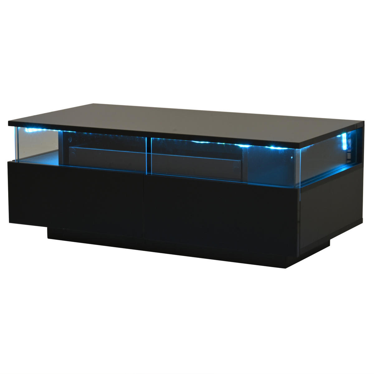 COUCHTISCH 90/45/35,5 cm in Schwarz mit LED-Beleuchtung und 2 Schubladen - Schwarz, Holzwerkstoff (90/45/35.5cm) - Flora Grace