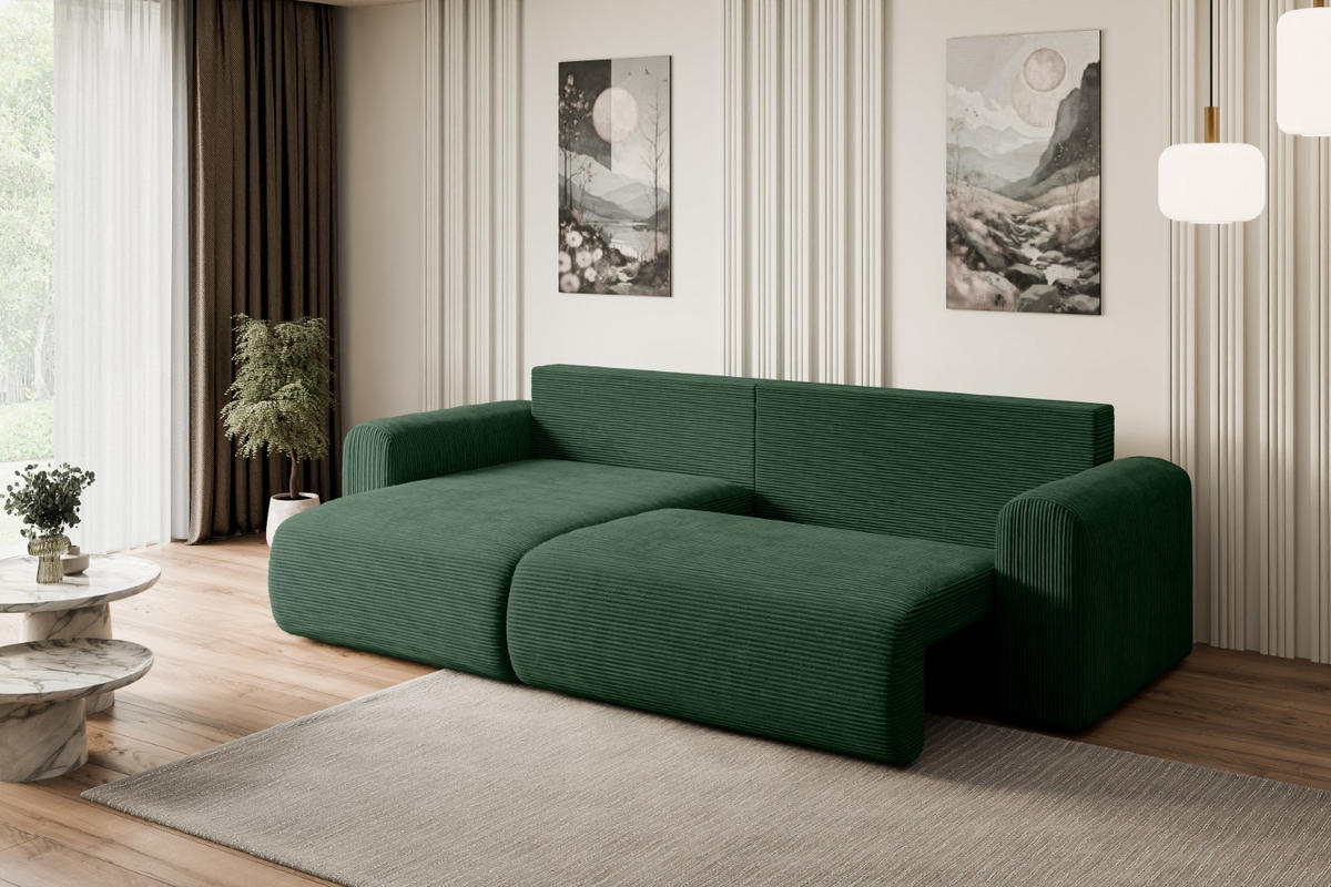 ECKSOFA mit Schlaffunktion und Bettkasten ORRO-L - 272x145x83 cm Grün Cord - Schwarz/Grün, Holzwerkstoff/Kunststoff (272/145cm) - ALTDECOR