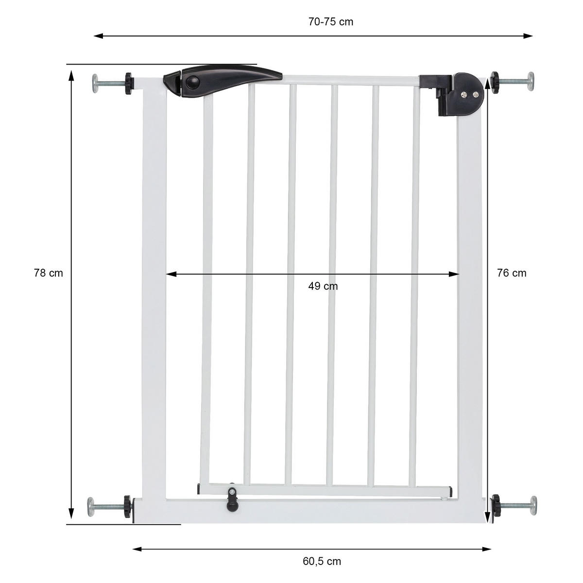BEZPEČNOSTNÍ BRÁNA DO DVEŘÍ 70–75 cm, bílá, bez vrtání, otočná na obě strany - bílá, kov (3/75cm) - ECD-Germany