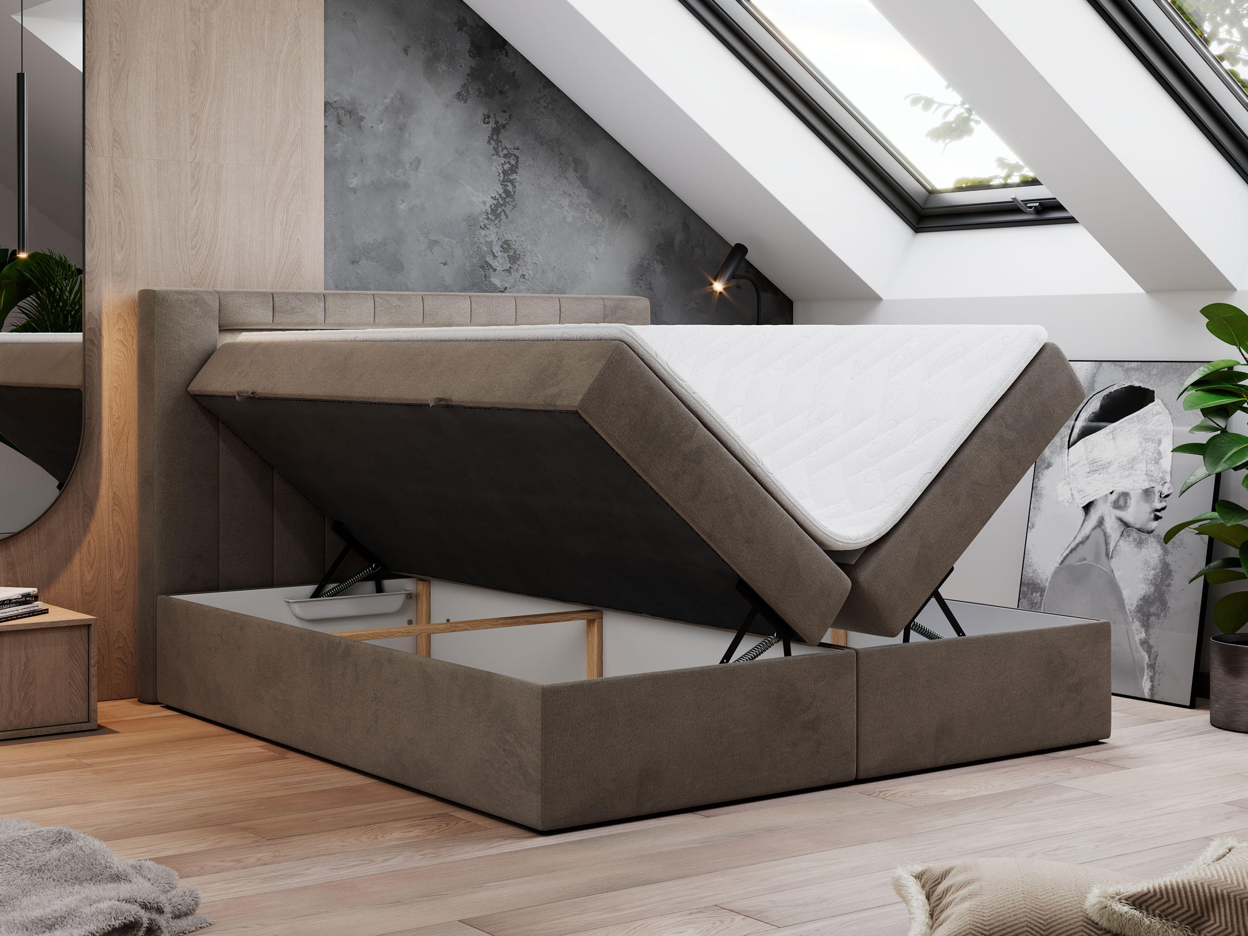 Thumbnail - MKS Boxbett, Braun, Textil, 2-Sitzer, H4, Rechteckig, 180x200 cm, Schlafzimmer, Betten, Boxspringbetten