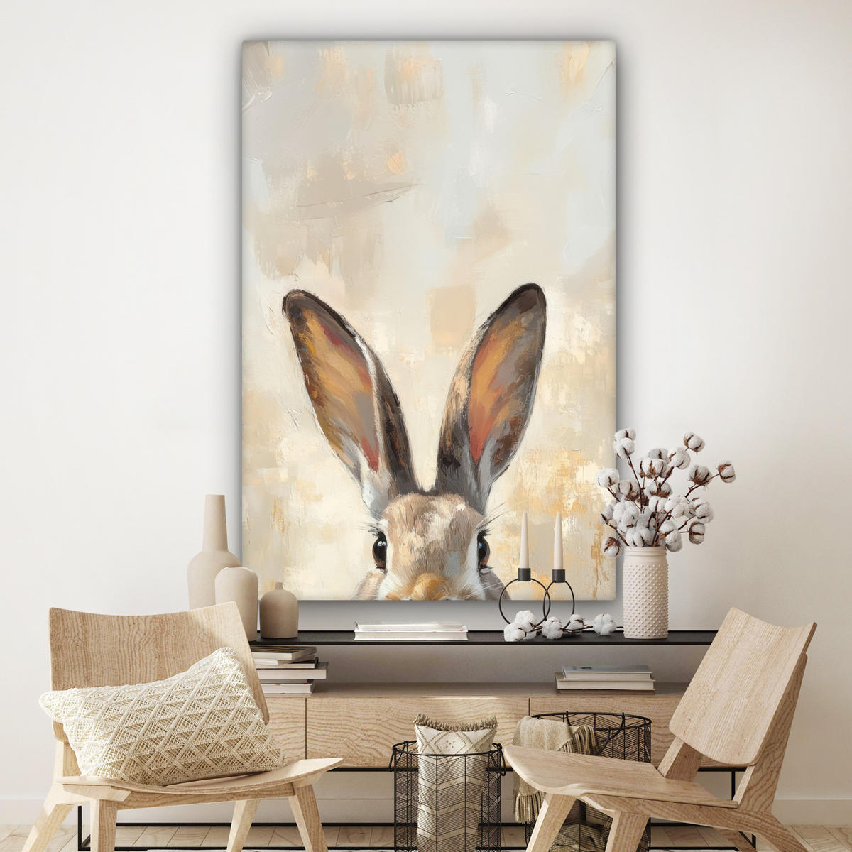 SLIKA NA PLATNU Zajčja ušesa 90x140 cm - bež, tekstil (90/140cm) - MuchoWow
