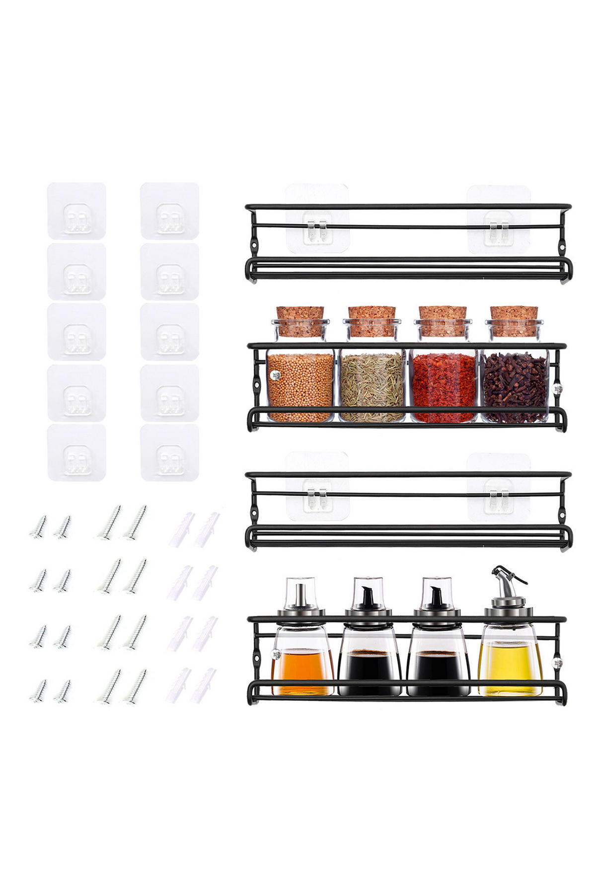 GEWÜRZREGAL 4er Set wandmontiertes aus Kohlenstoffstahl in Schwarz Sicheres Design Optimale Raumnutzung 400 x 145 x 145 cm - Schwarz, Metall (400/145/145cm) - Livingandhome