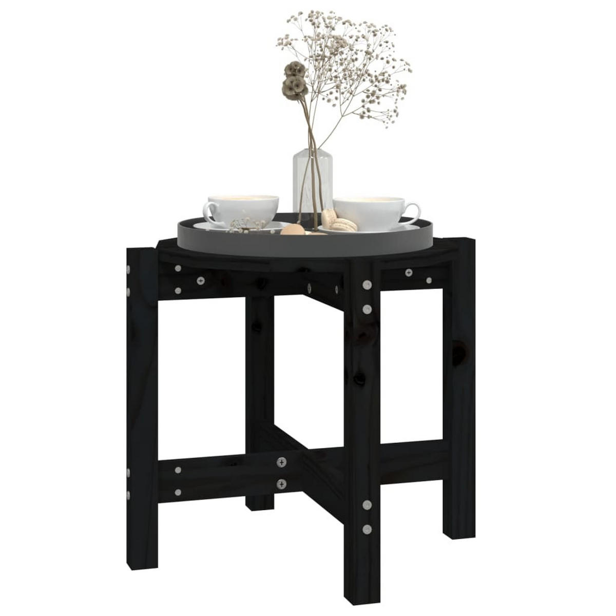 COUCHTISCH Schwarz Ø 52,5x45 cm Massivholz Kiefer - Schwarz, Holz (52.5/52.5/45cm) - furnicato