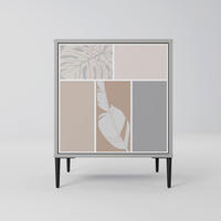 SIDEBOARD TROPICAL SHAPES, Grau, 57,5x42x72,5 cm, Schwarze Metallfüße - Multicolor/Schwarz, Holzwerkstoff/Metall (57.5/72.5/42cm) - SpaceRebels