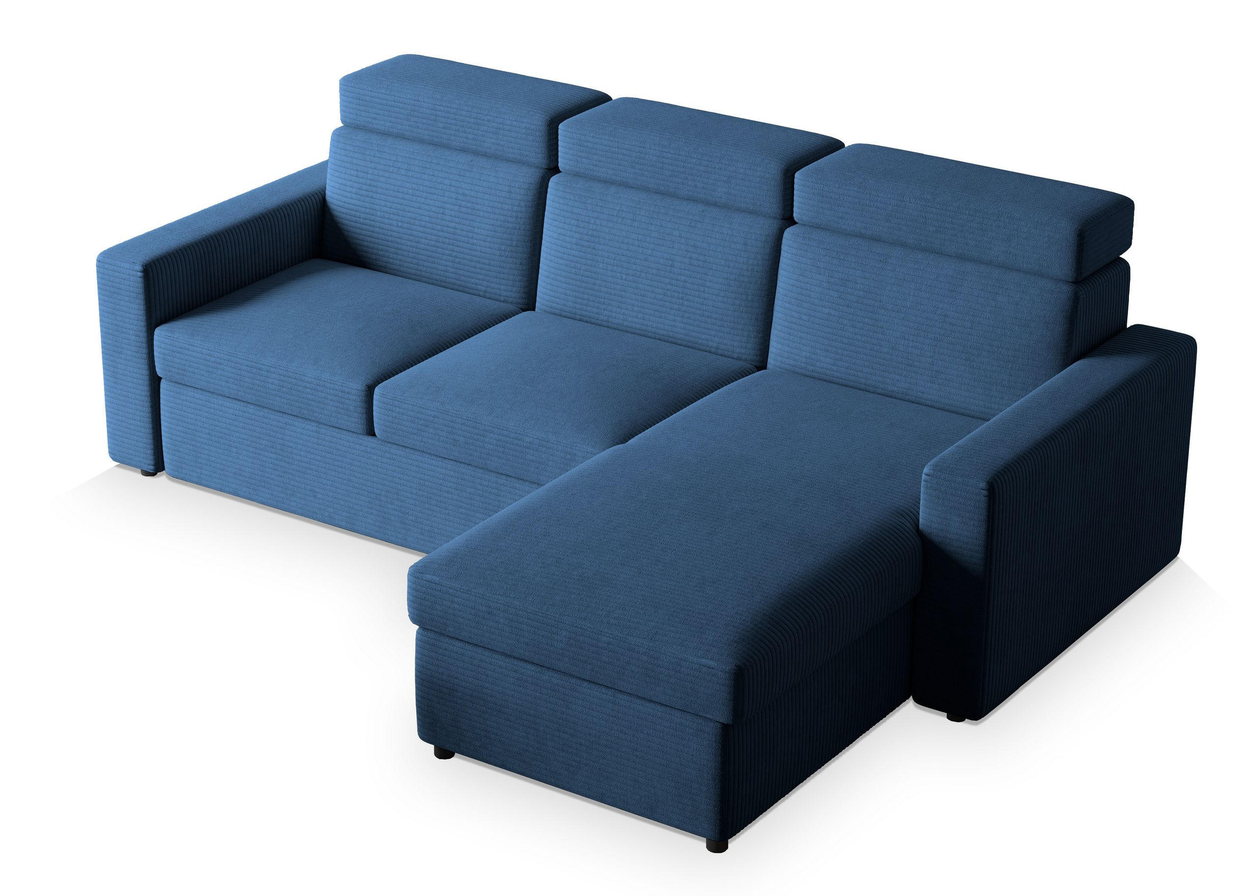 ECKSOFA PADWA Blau Kordstoff mit Schlaffunktion - Blau, Holz (227/168cm) - MASSENO