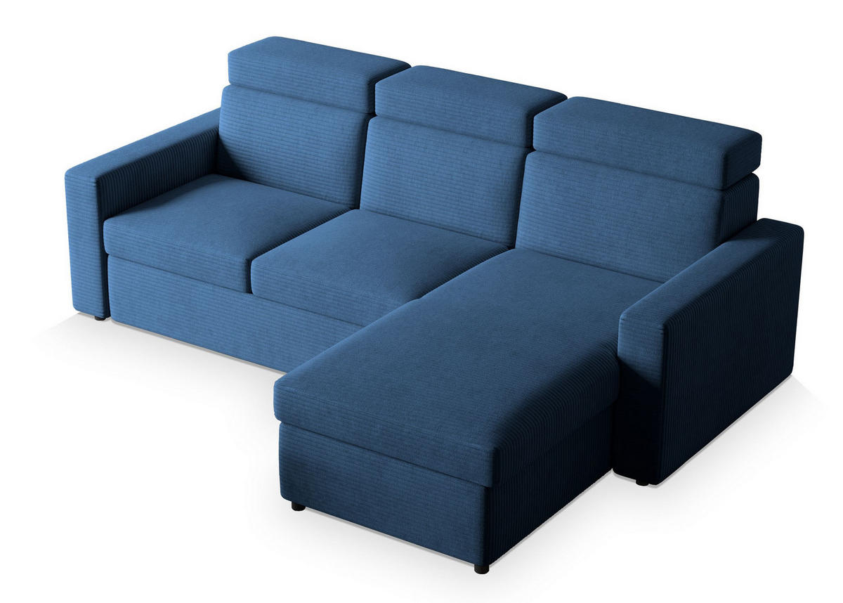 ECKSOFA PADWA Blau Kordstoff mit Schlaffunktion - Blau, Holz (227/168cm) - MASSENO