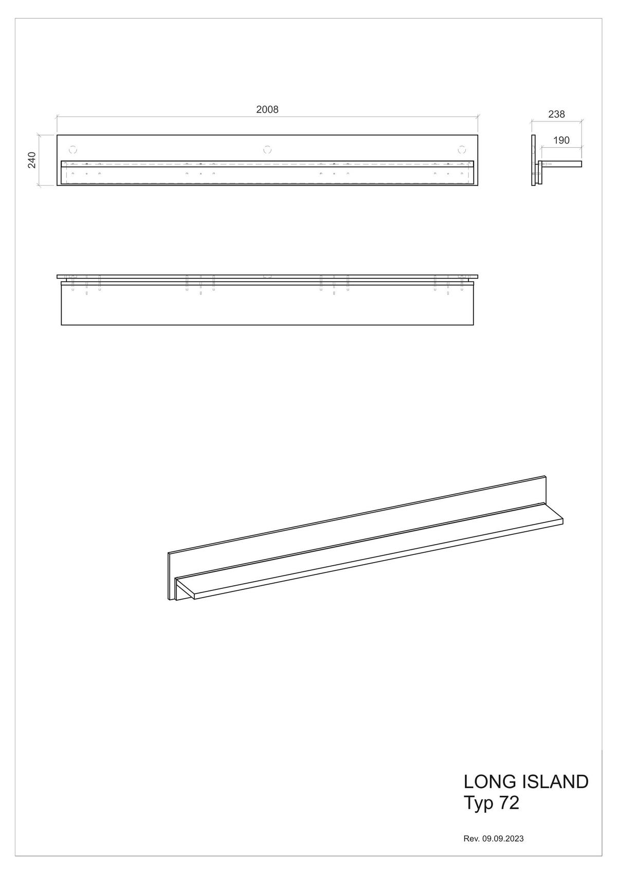 WANDBOARD M19 Weiß Matt 200/20/18 cm breit - Weiß, Holzwerkstoff (200/20/18cm) - Livojo