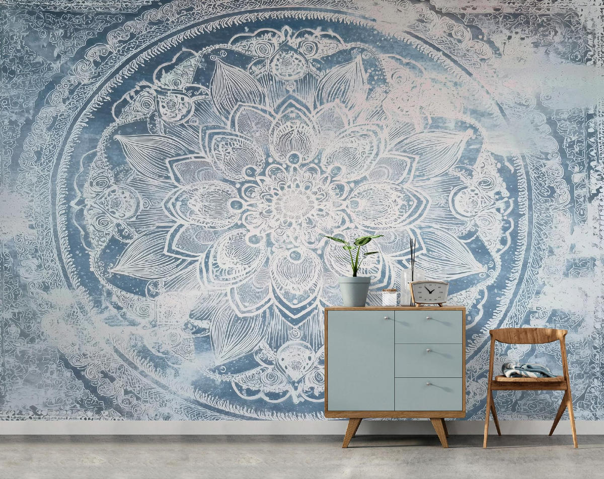 FOTOTAPETE Mandala Beton Blau 200x140 cm - Multicolor, Papier (200/140cm) - Wallarena