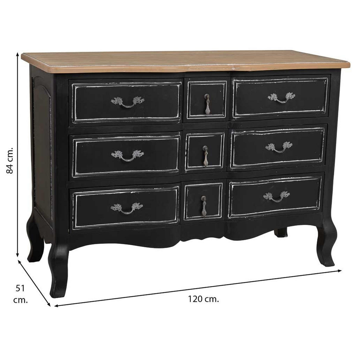 LACKIERTE Holzkommode mit 9 Schubladen 120x51x84 cm - Schwarz, Holz (120/84/51cm) - Wanderlust