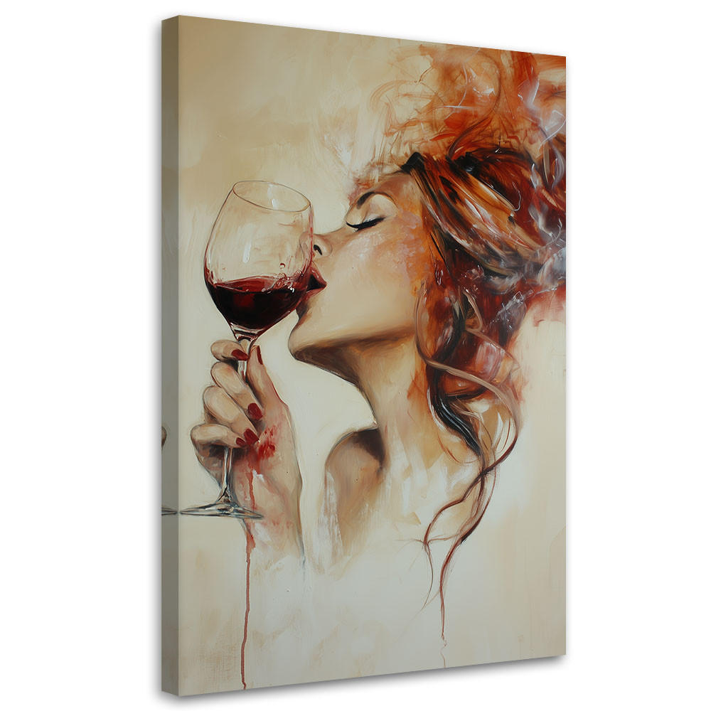 LEINWANDBILD Schöne Frau mit Rotwein Abstraktion 40x60cm - Braun, Textil (40/60cm) - Feeby